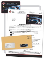 Auto Black Embossed Card Mailer example Auto Black Embossed Card Mail sample